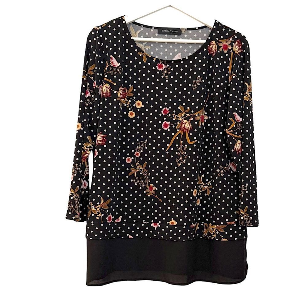 Ivanka Trump Black Floral & Polka Dot Blouse